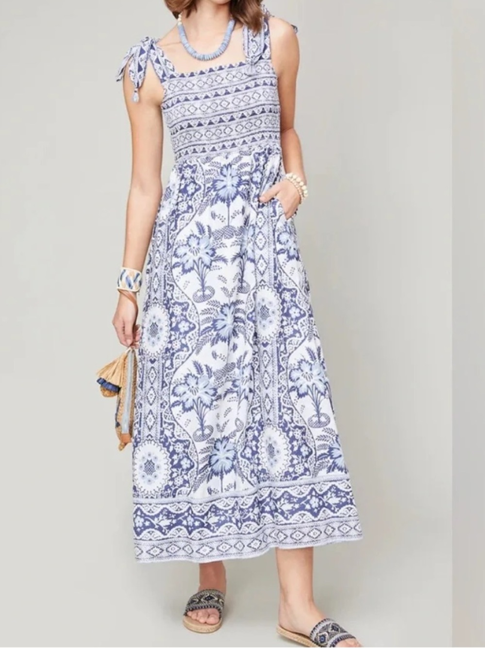 Spartina 449 Saylor Resort Dress Peeples Song Park Palms Size XL Cotton Linen